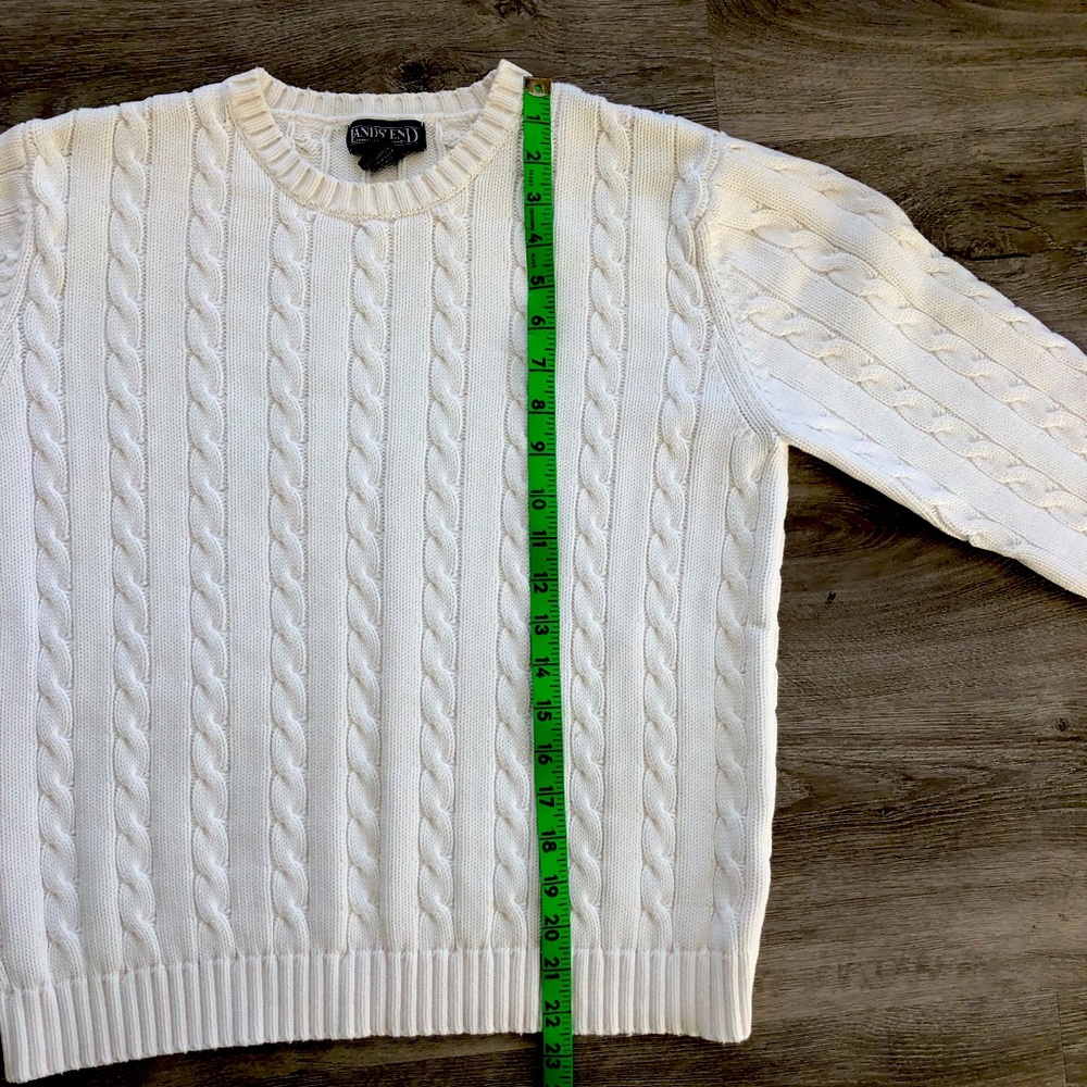 Land's End 100% thick cotton white braided M sweater.